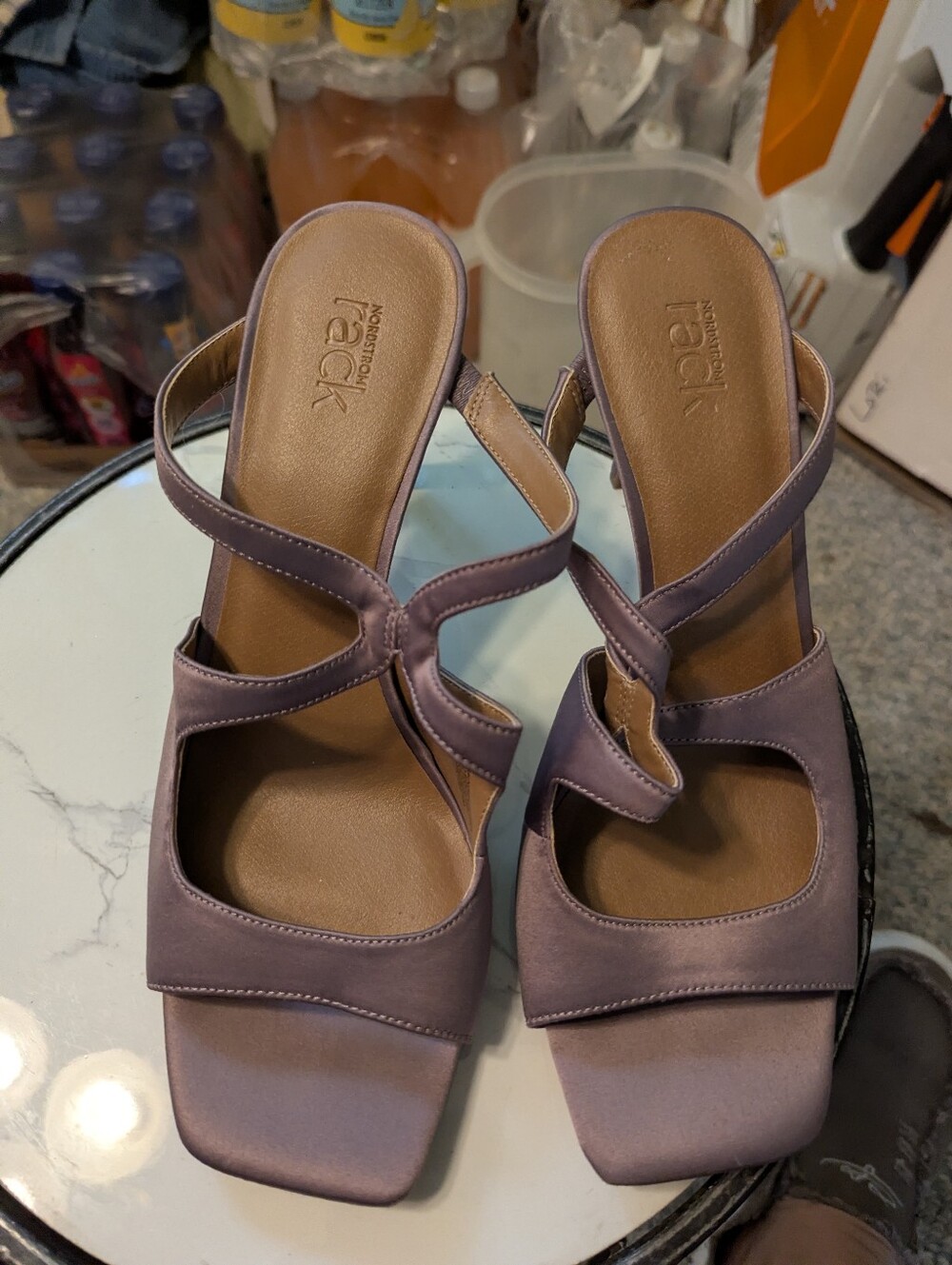 Excellent Nordstrom Rack Rkadison DK Lavender Fabric Slipon Strappy Heels Sz 8.5